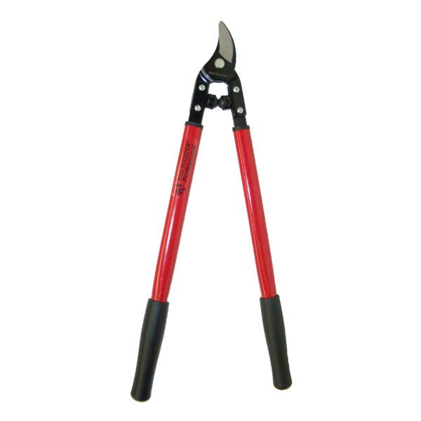 Red and black pliers on a white background.