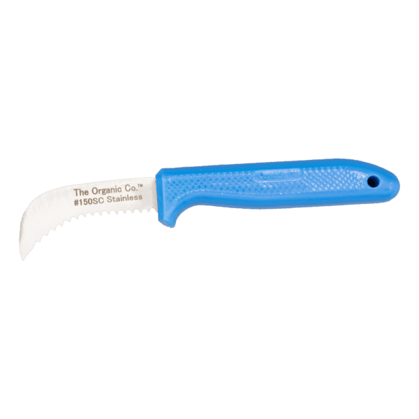 Blue-handled serrated knife, The Organic Co.