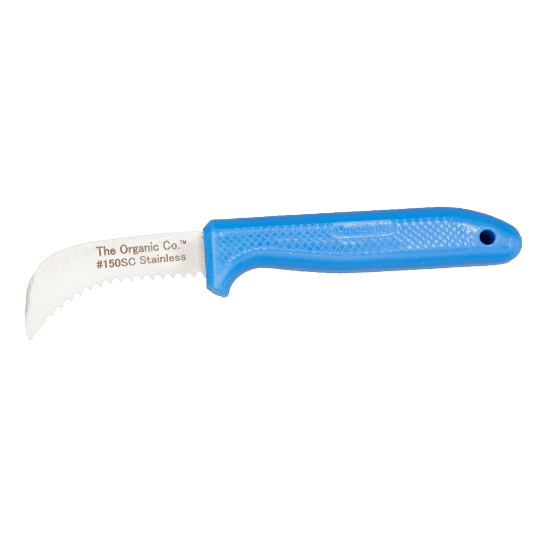 Blue-handled serrated knife, The Organic Co.