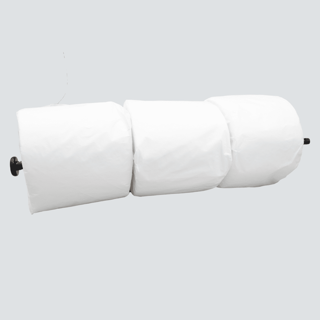 White fabric rolls on a mount.