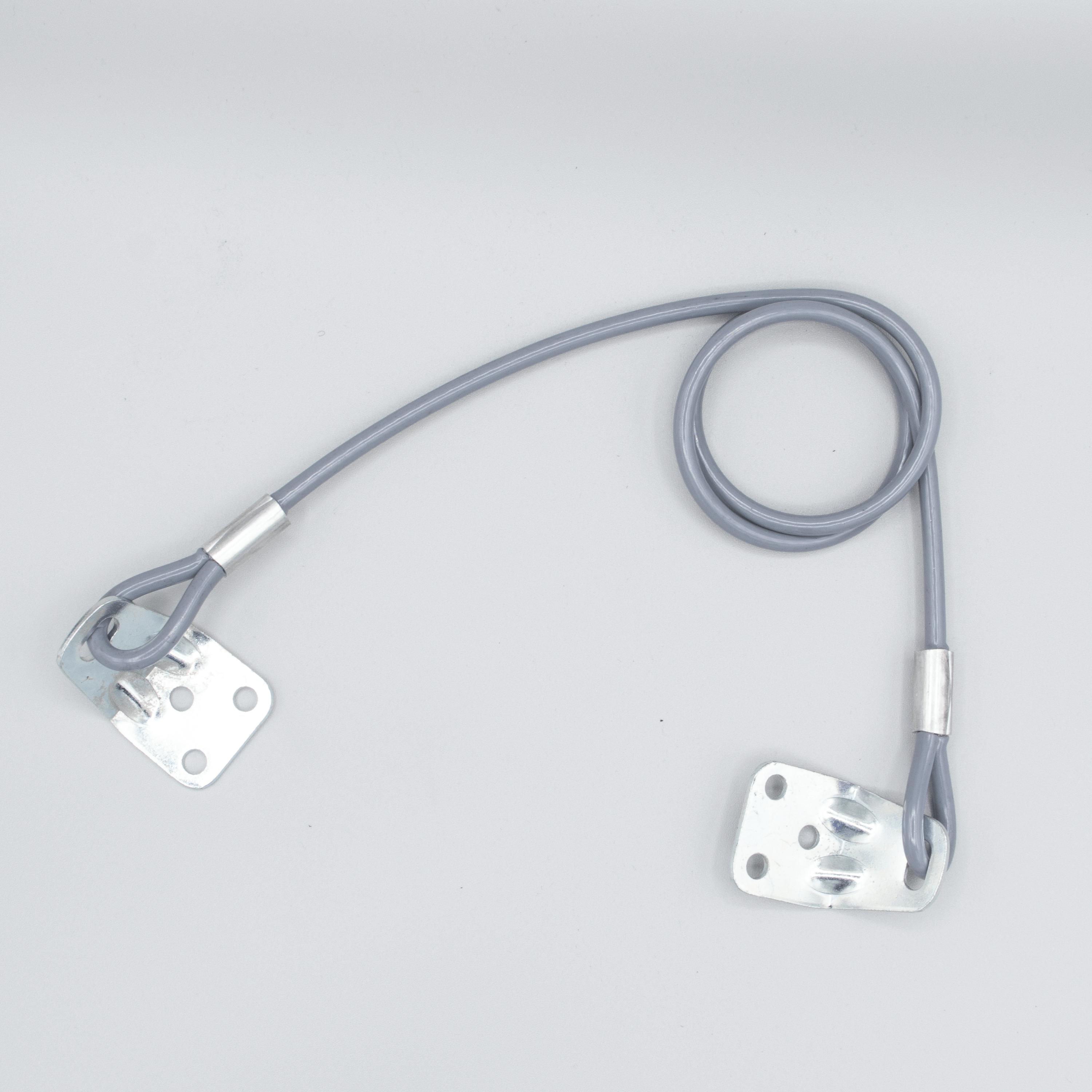 Gray cable with metal fasteners.