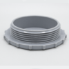 Gray plastic threaded pipe connector.