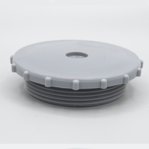 Gray plastic lid with threaded base.