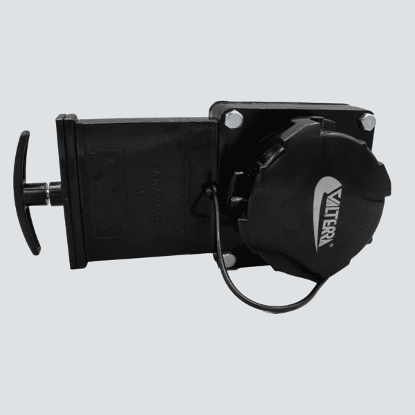 Black Valterra gate valve with handle.