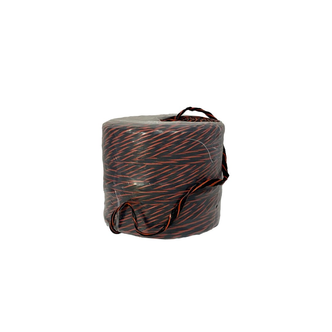 A spool of black and orange striped wire.