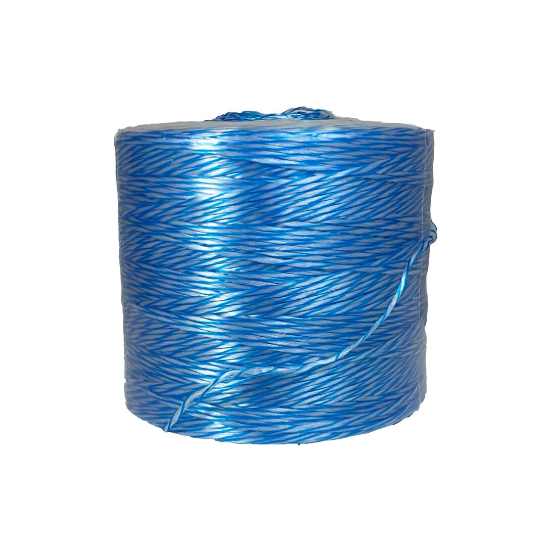 A spool of blue wire on a white background.