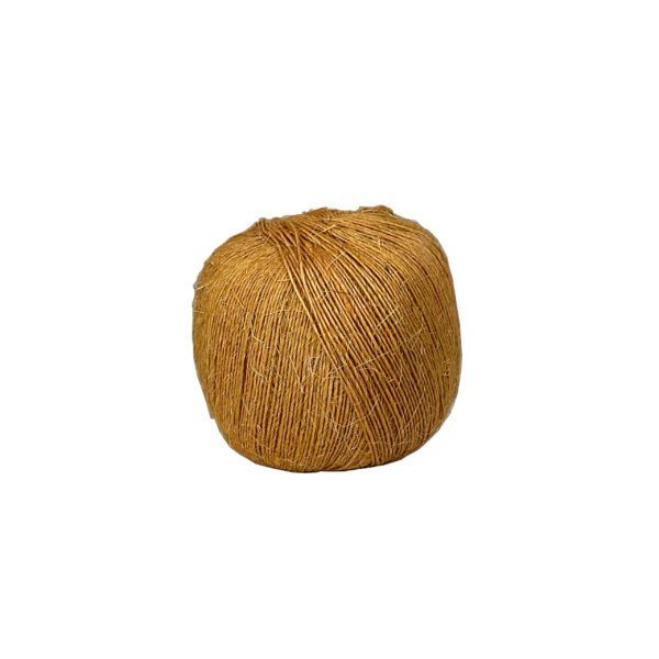 A ball of brown yarn on a white background.