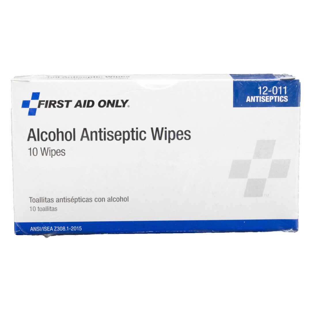 Box of 10 alcohol antiseptic wipes.