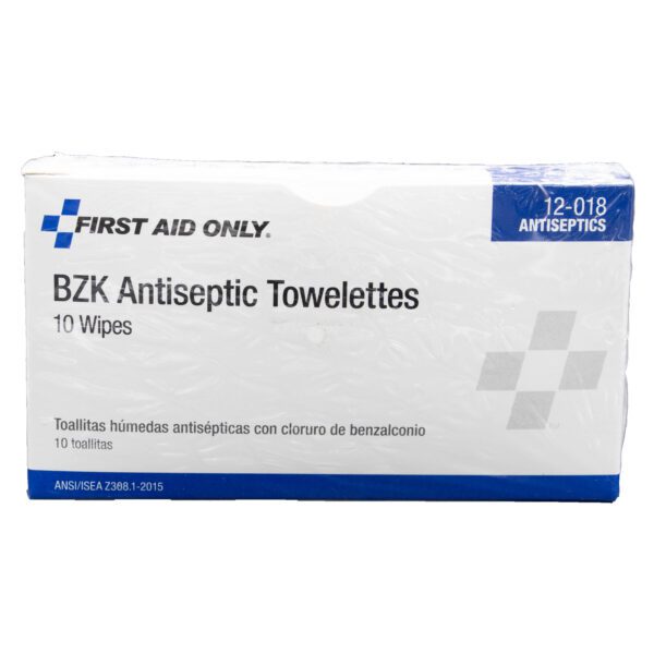 BZK antiseptic towelettes, 10 wipes.