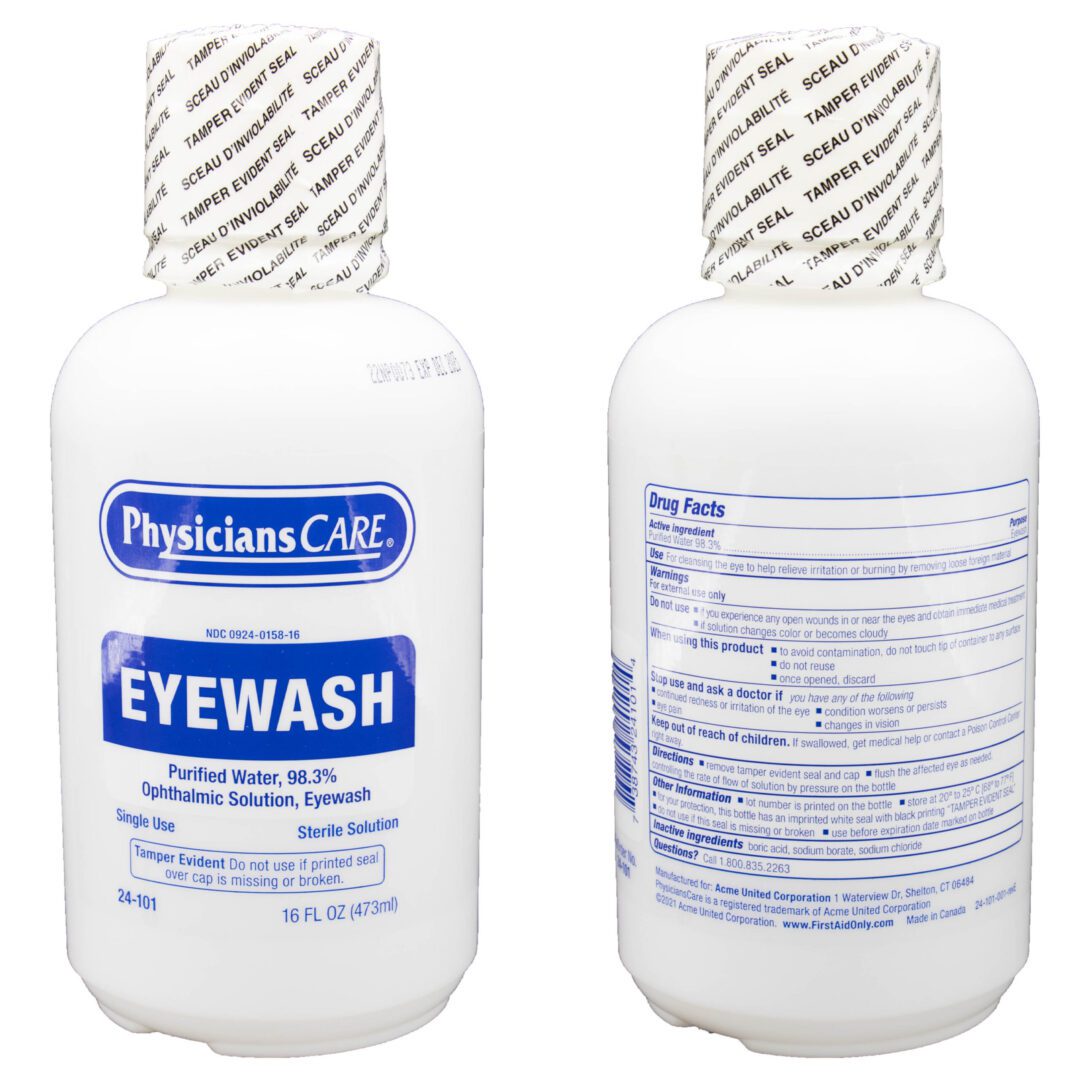 Physicians Care eye wash sterile solution.