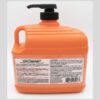 Orange hand cleaner bottle with pump.