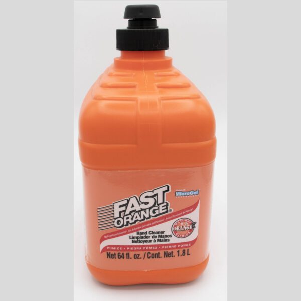 Orange hand cleaner bottle, 64 fl oz.