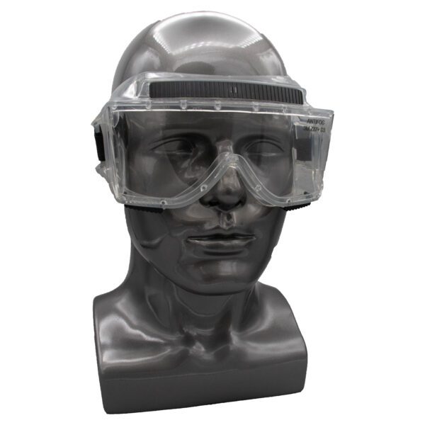 Clear safety glasses on a mannequin head.