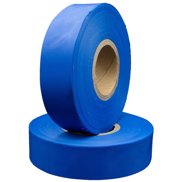 Two rolls of blue tape stacked.