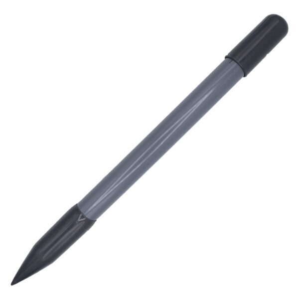 Gray pencil with black tip and eraser.