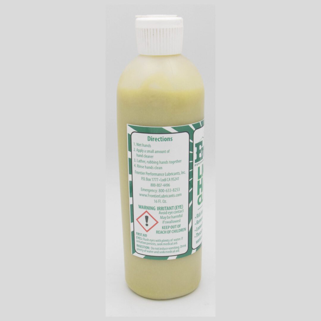 Green bottle of hand cleaner, 16 fl oz.