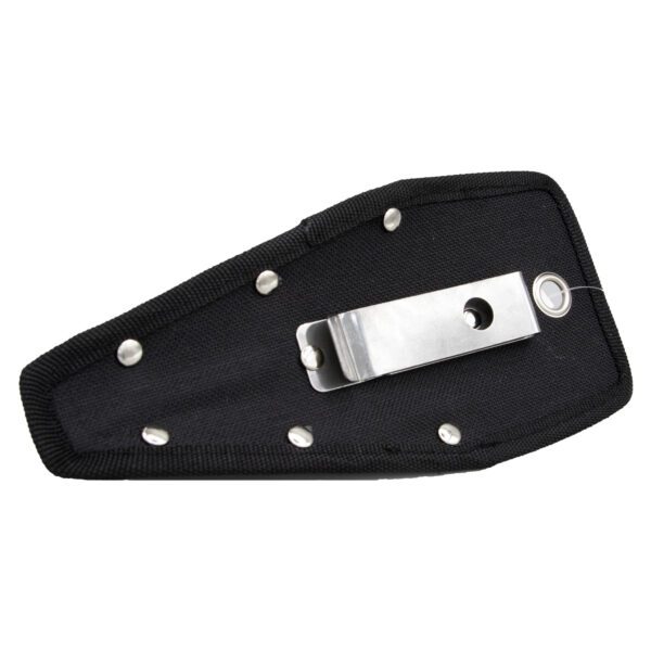 A black pouch with a metal clasp on it.