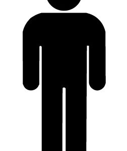 Black and white stick figure of a man.