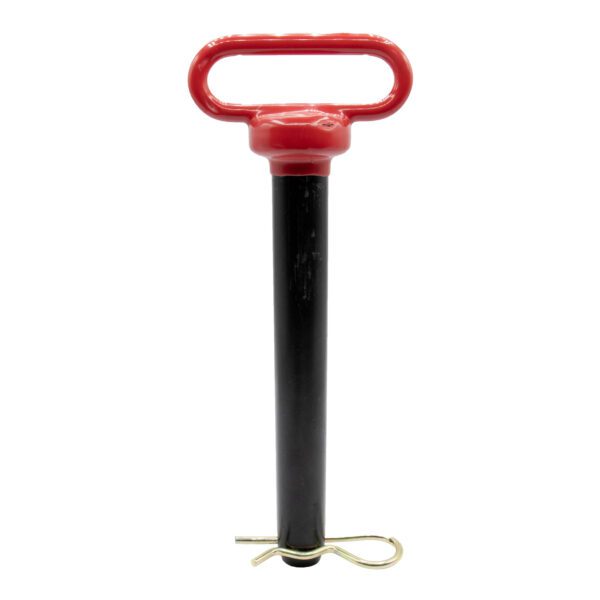 Red handle trailer hitch pin with clip.