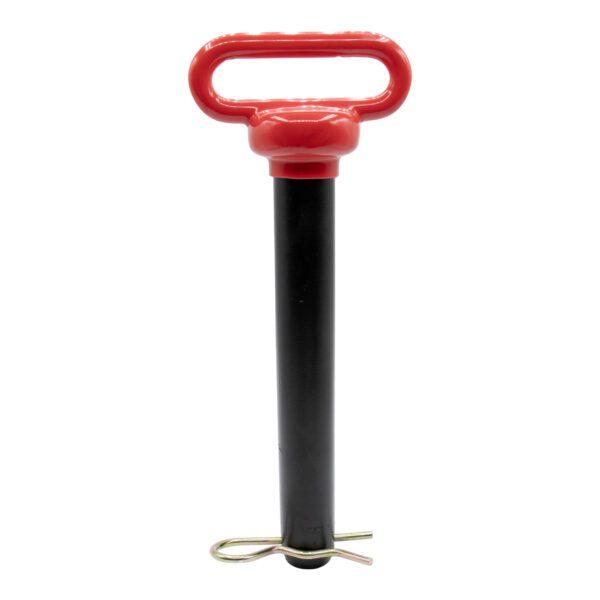 Red handle trailer hitch pin with clip.