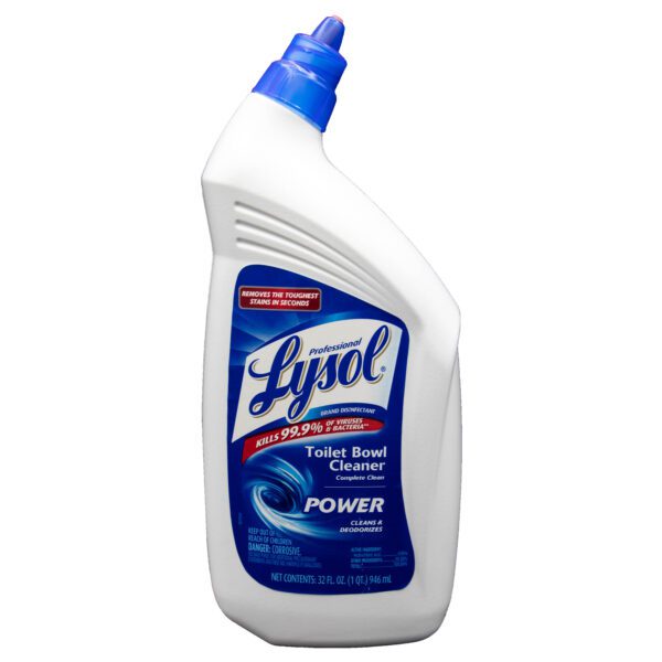 A bottle of lysol power cleaner on a white background.