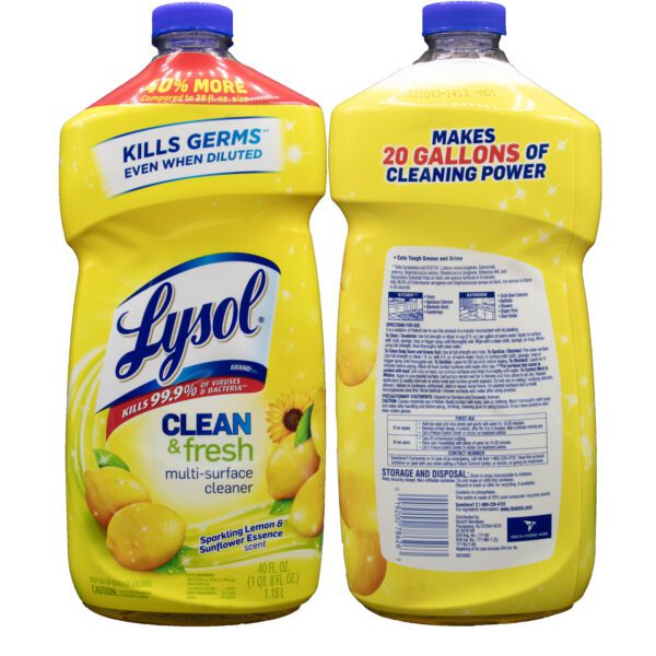 Two bottles of lysol clean fresh lemon.