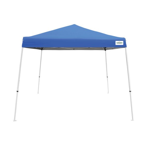 Blue canopy tent with white frame.