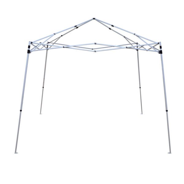 White metal pop-up tent frame.