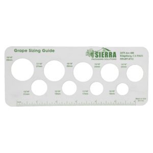 Grape sizing guide with circles and ruler.