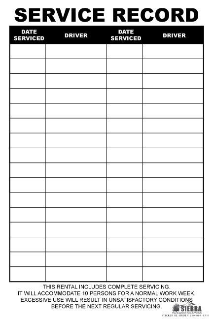 Service record table for dates and drivers.