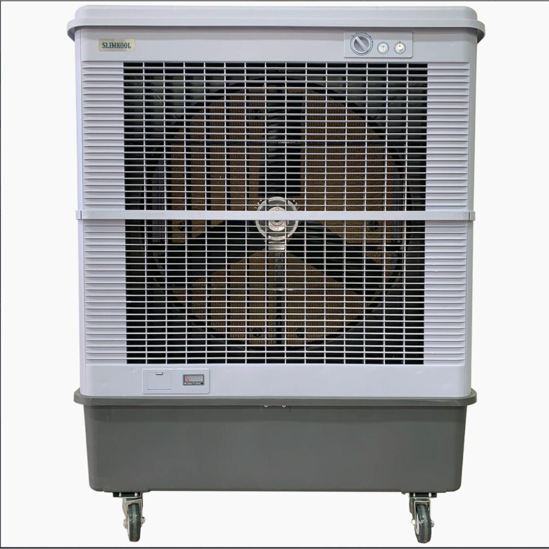 Large industrial evaporative cooler on wheels.