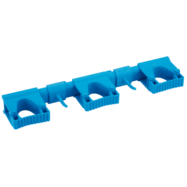 Blue plastic wall mounted tool holder.