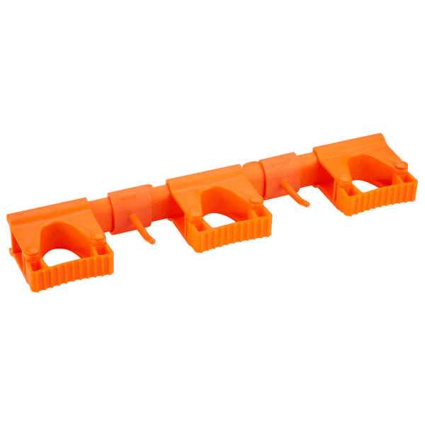 Orange plastic triple tool holder.