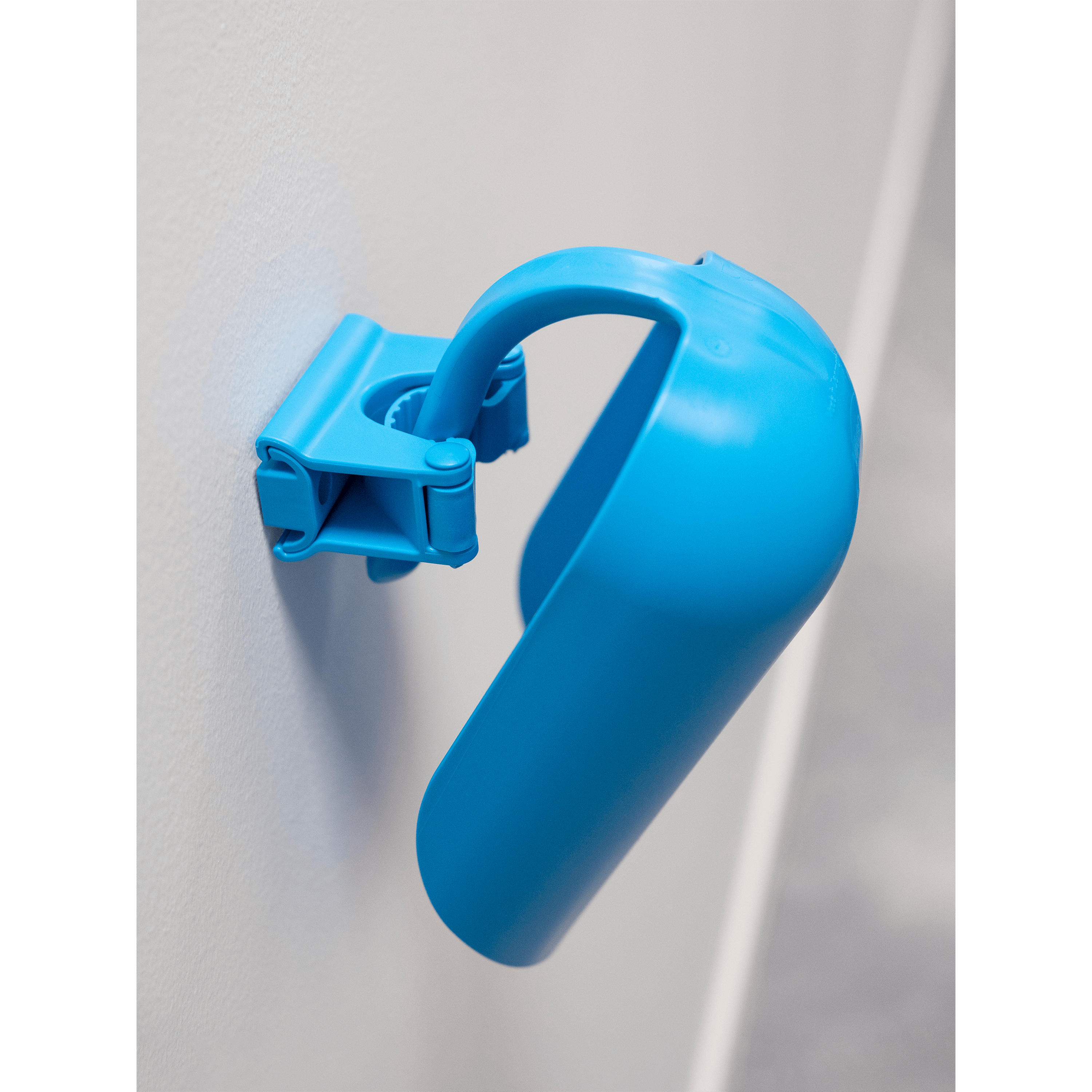 10132-2 Blue plastic hook mounted on wall.