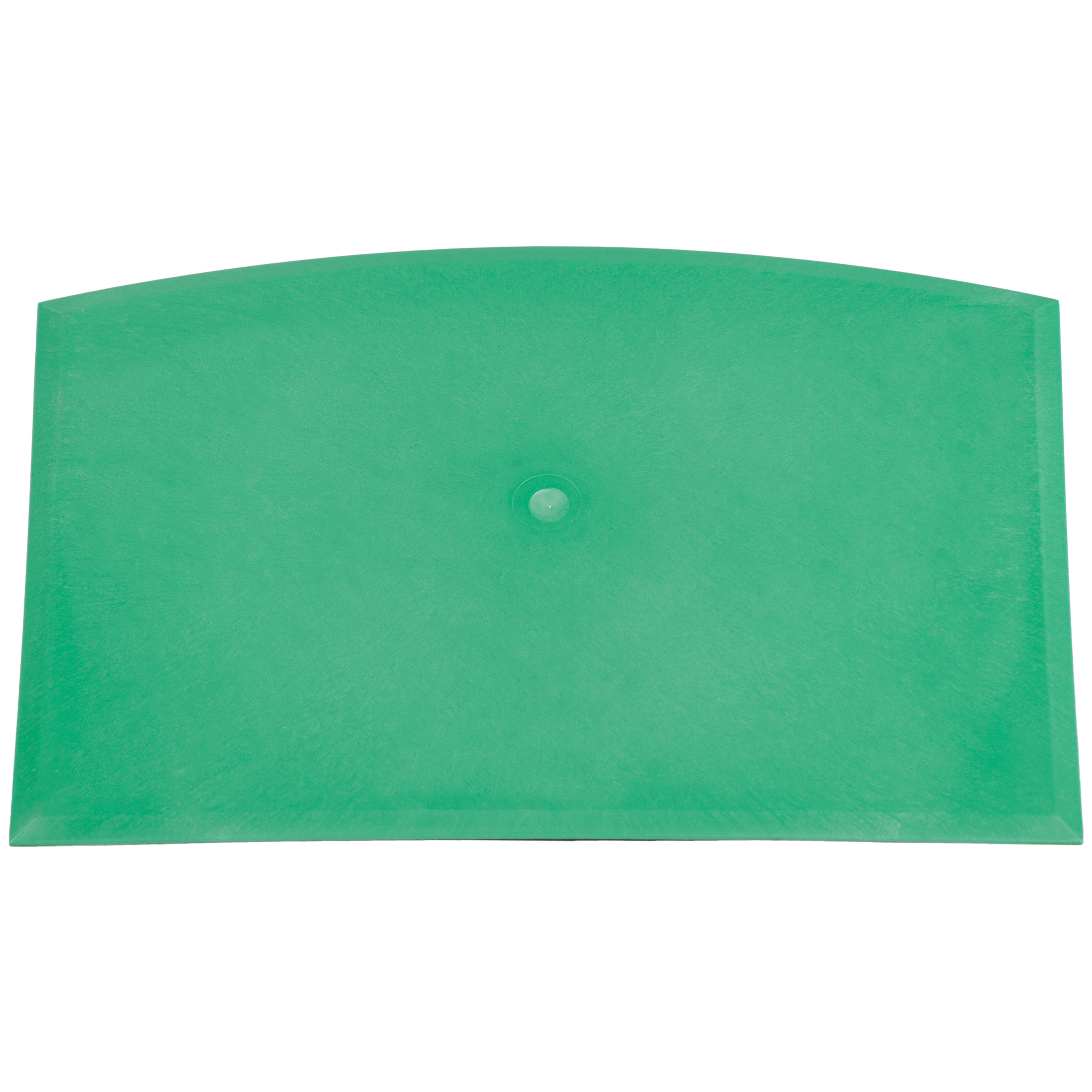 Green plastic cutting board, top view.