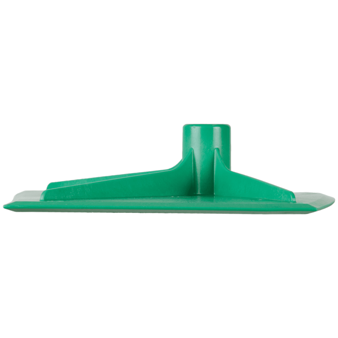 Green plastic squeegee with handle.