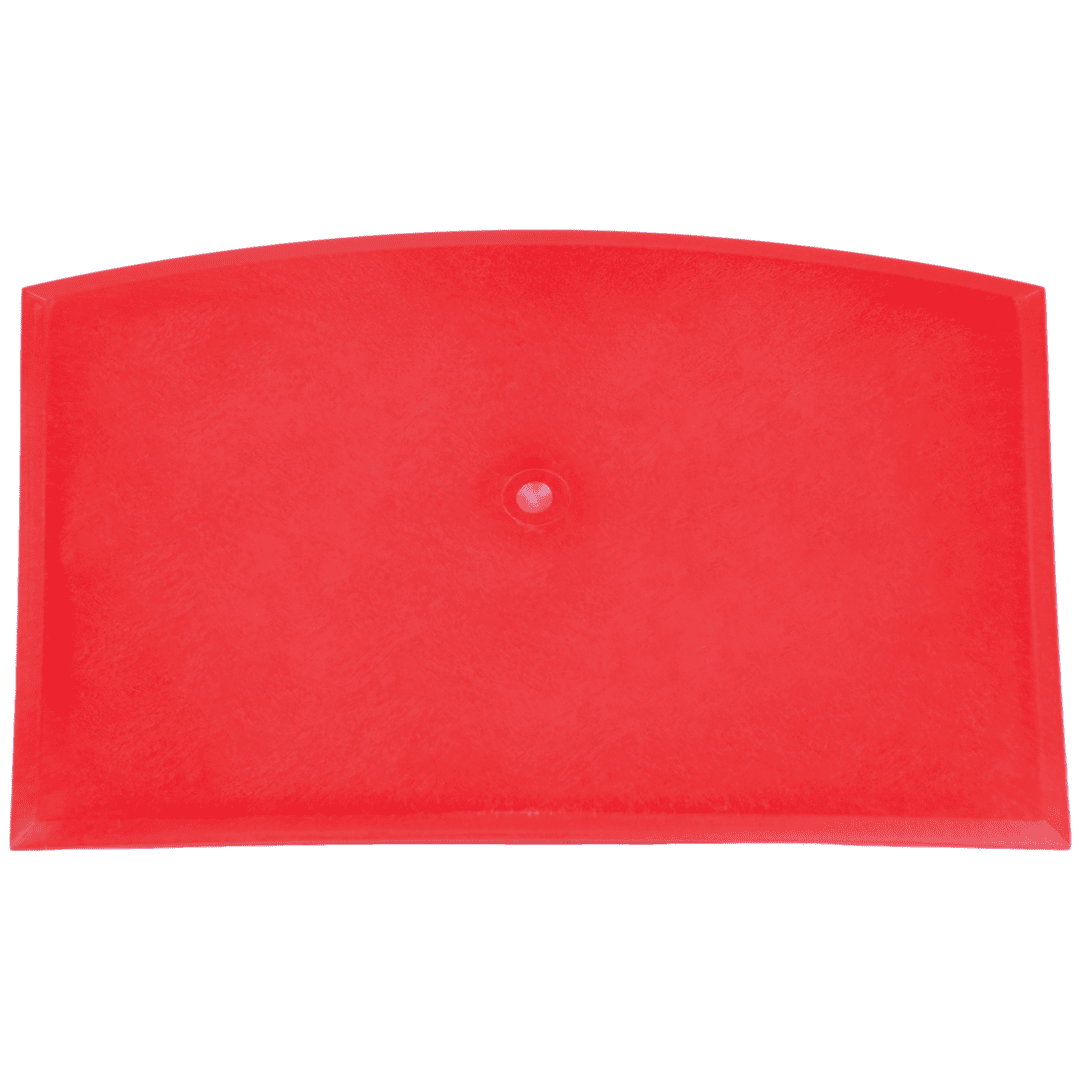 Red plastic scraper with a hole.