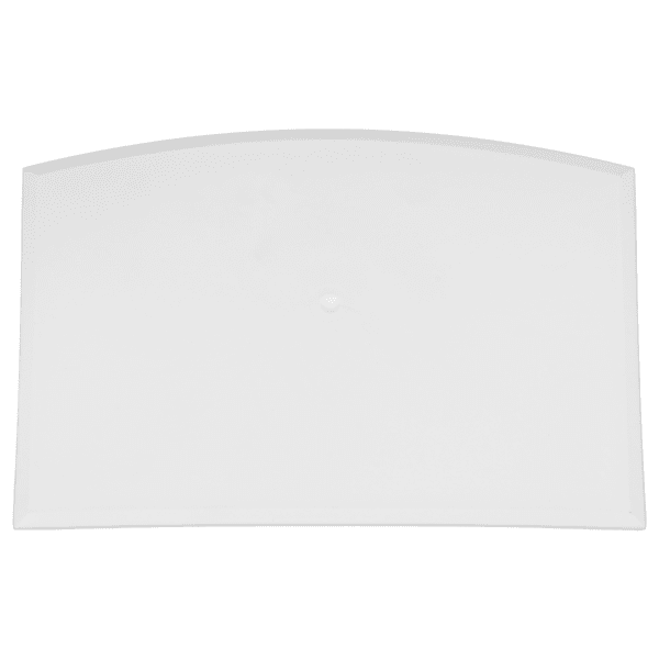 White plastic sheet with curved edge.