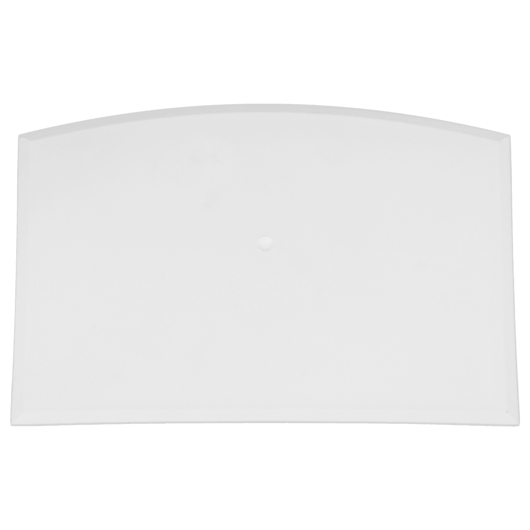 White plastic sheet with curved edge.
