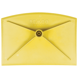 Yellow plastic squeegee with handle.