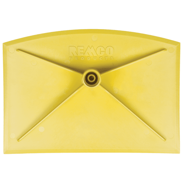 Yellow plastic squeegee with handle.