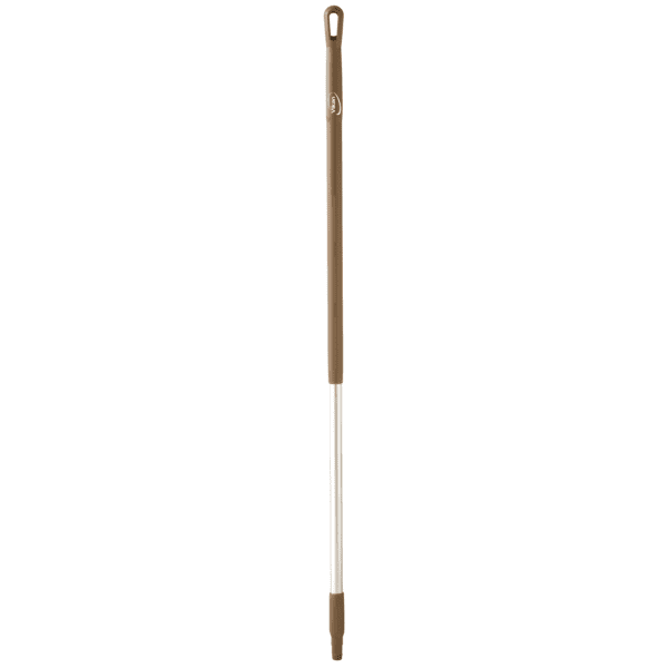 Brown and silver mop handle with grip.