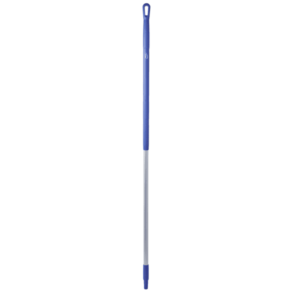 Blue and silver mop handle with loop.