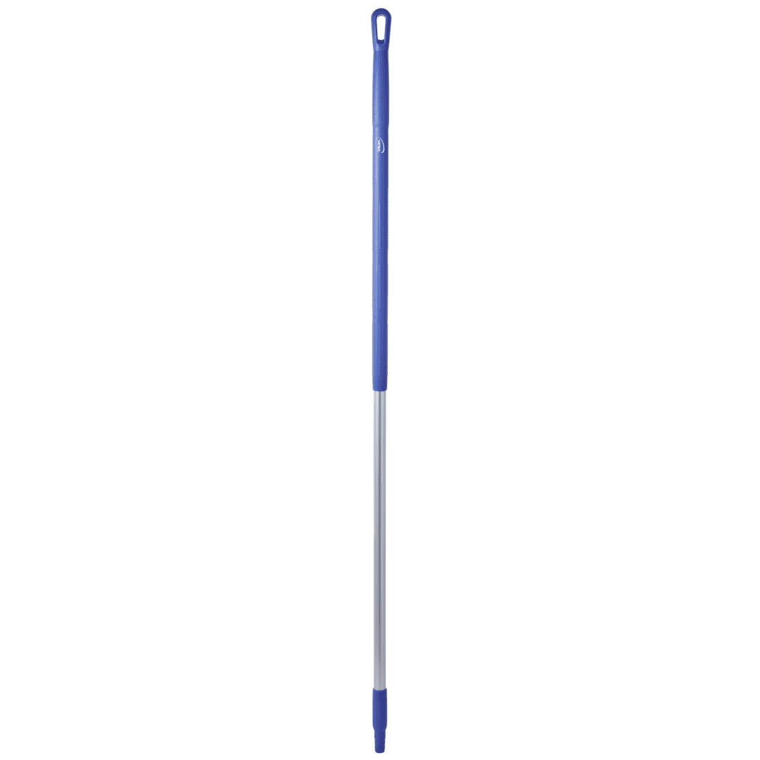 Blue and silver mop handle with loop.