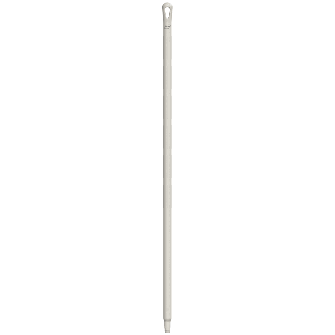 White plastic mop handle with loop.