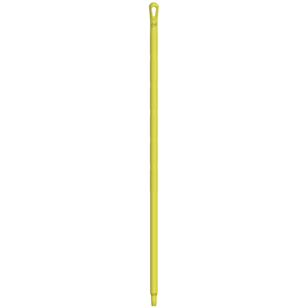 Yellow mop handle with a loop.