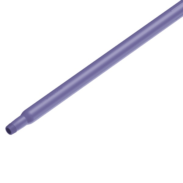 Purple plastic pipe with threaded end.