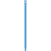 Blue plastic mop handle with loop.