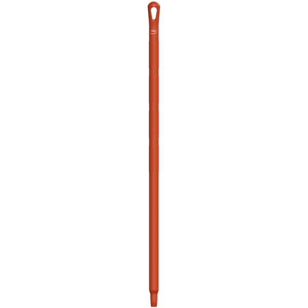 Orange plastic mop handle with handle.