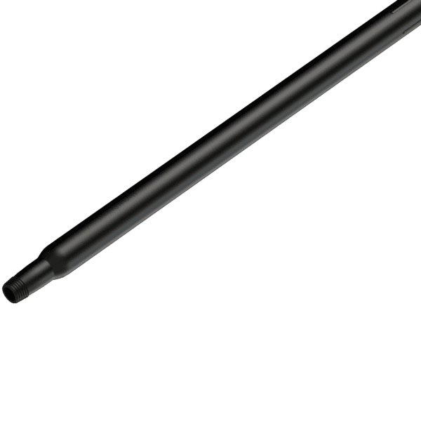 Black metal rod with threaded end.